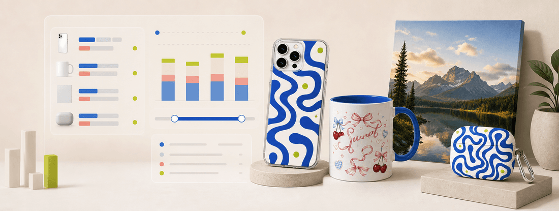 Print-on-demand product margin planning across custom products