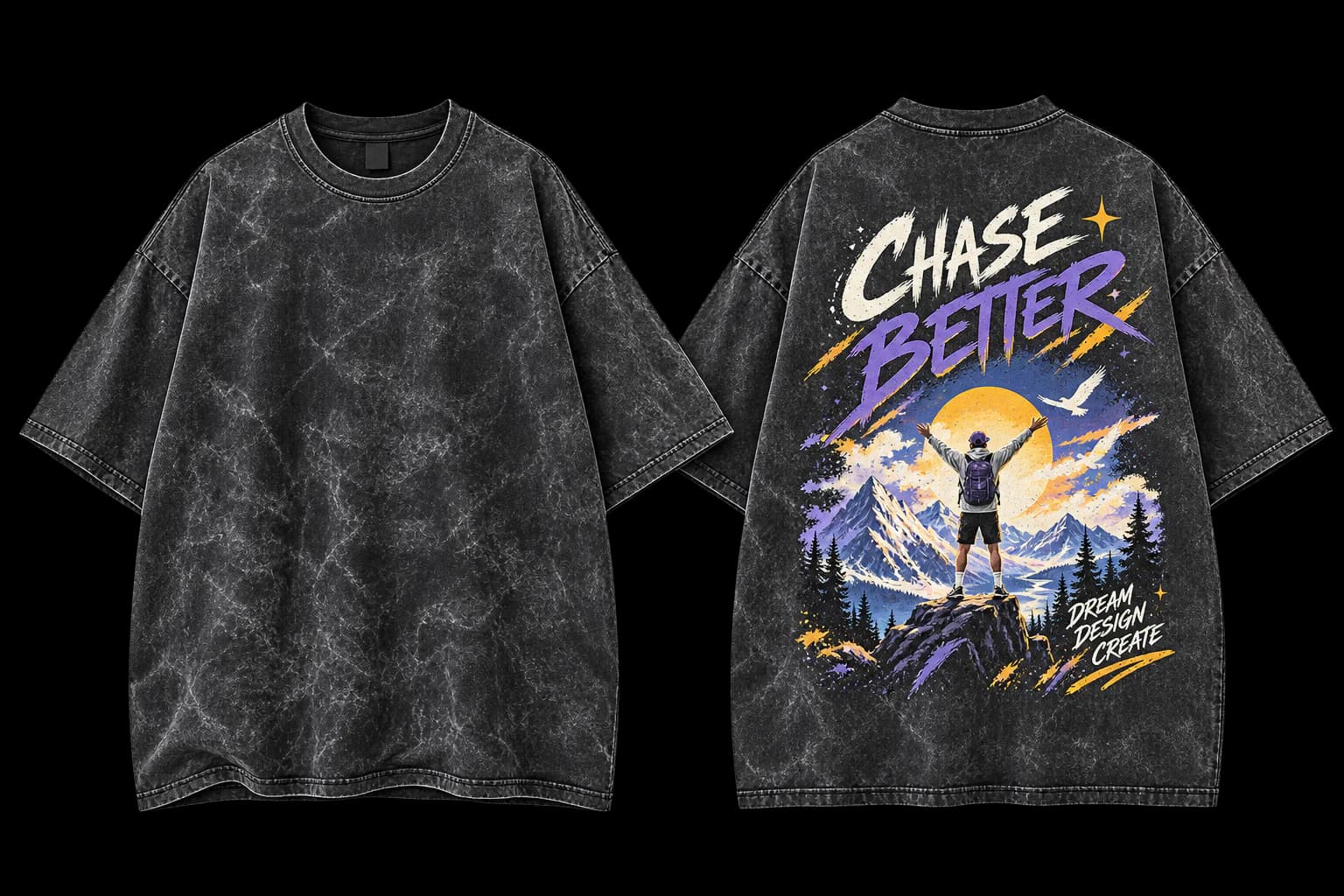 Front and back views of a custom print-on-demand T-shirt