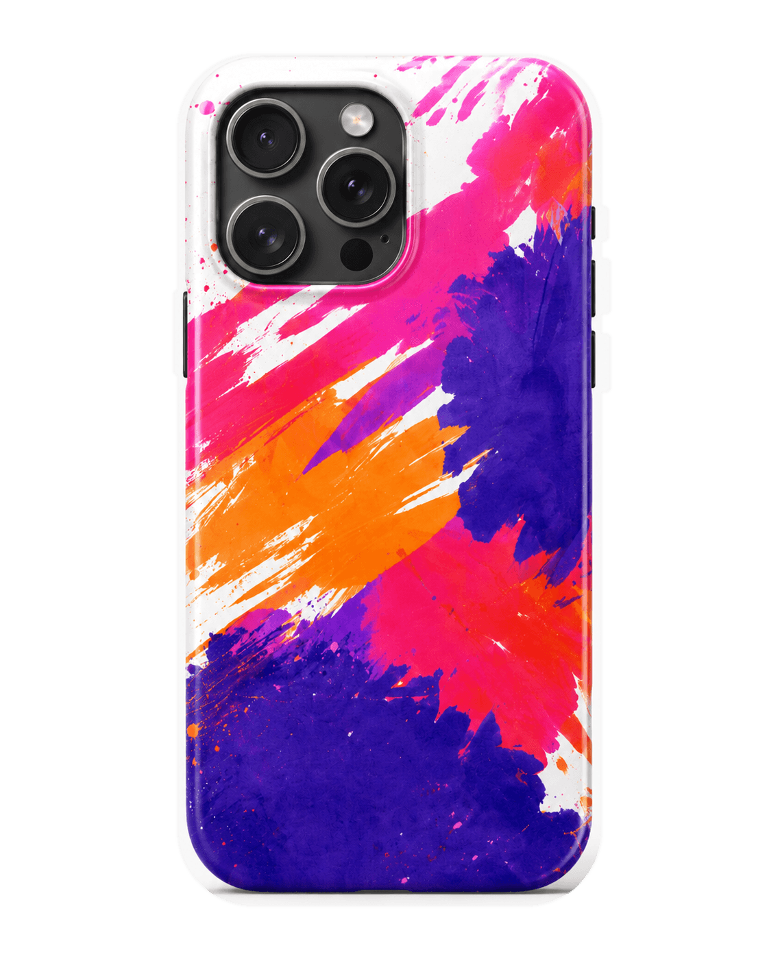 Phone case printed with abstract pink orange and purple artwork