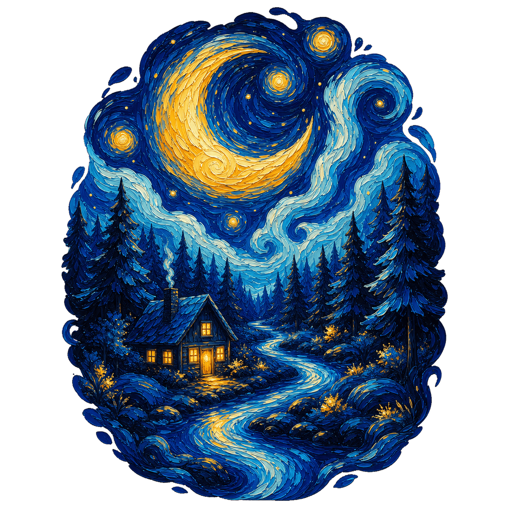 Night house artwork used as a product design draft.