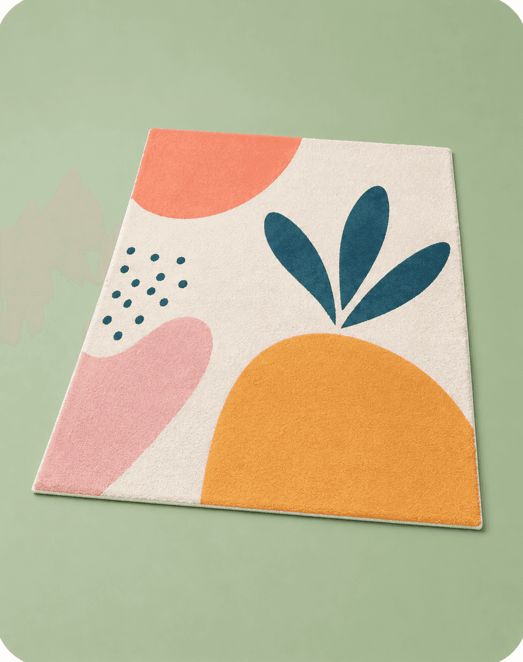 Home rug printed with a modern abstract pattern on a green background.