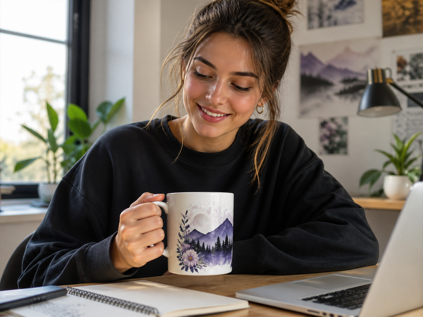Creator holding a custom printed mug